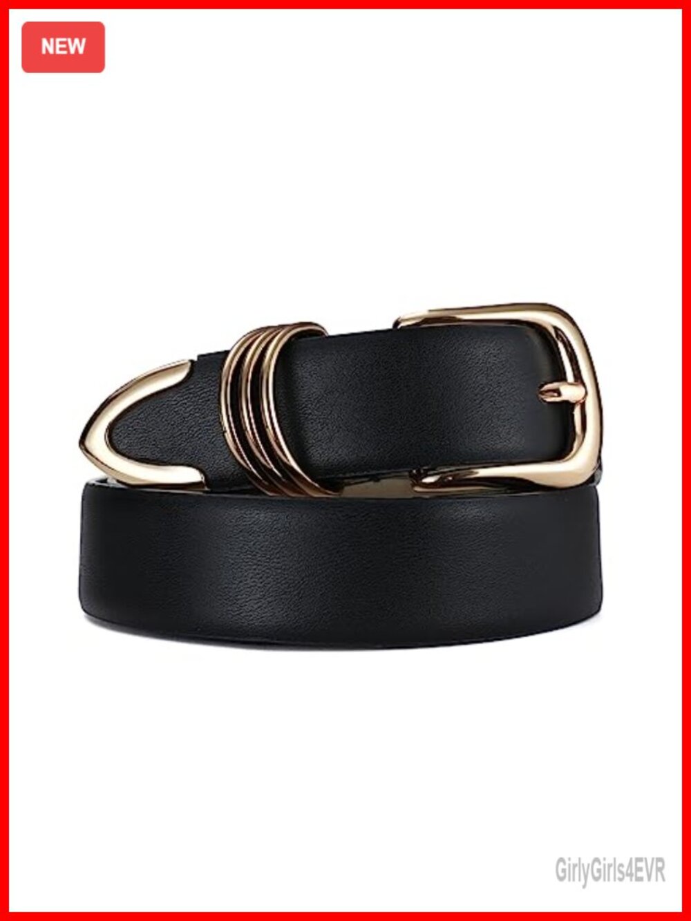 Faux Leather Women's Belt with Gold Buckle & Metal Rings Adjustable Waist